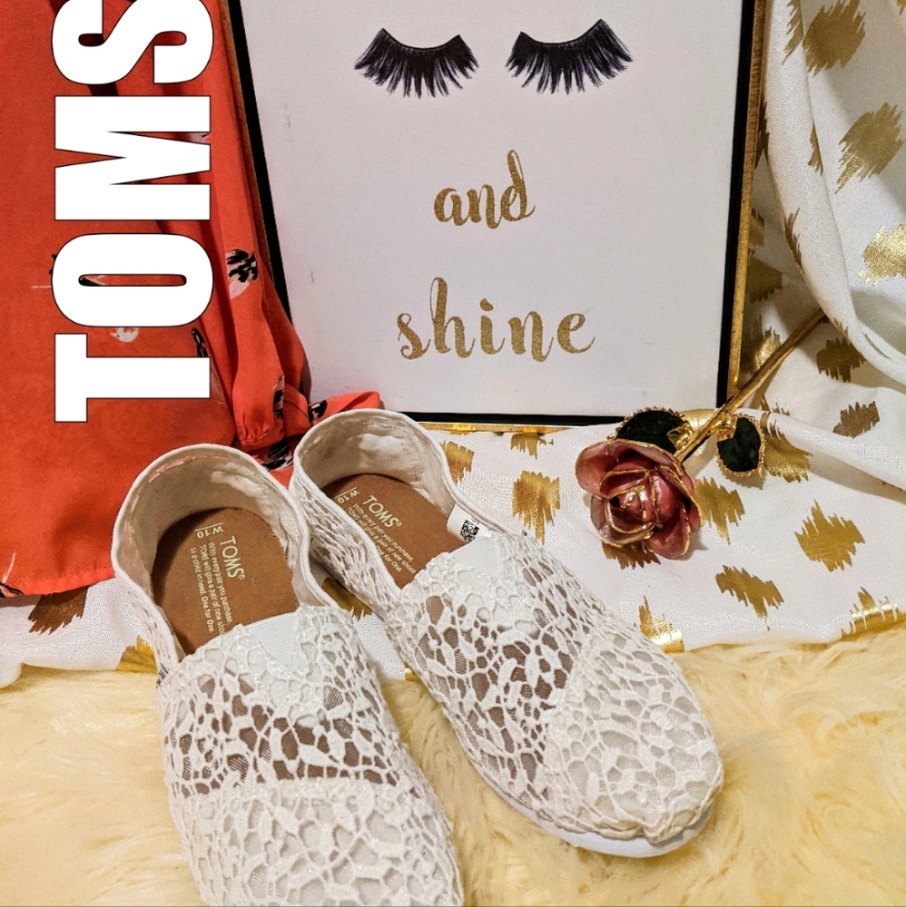 TOMS Alpargata White Lace Leaves Slip On Women's  Shoes 10